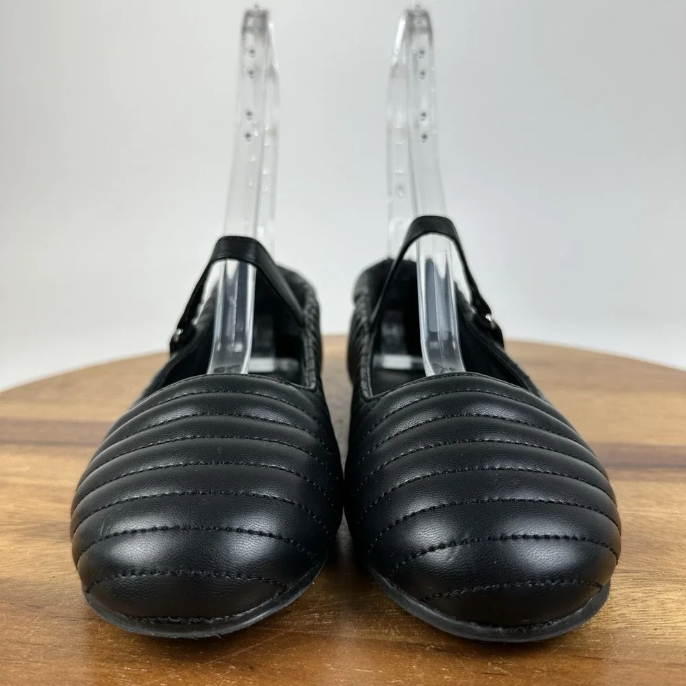 New Big Kids Girls Nordstrom Jolie Black Faux Leather MaryJane Flats Size 3 Y